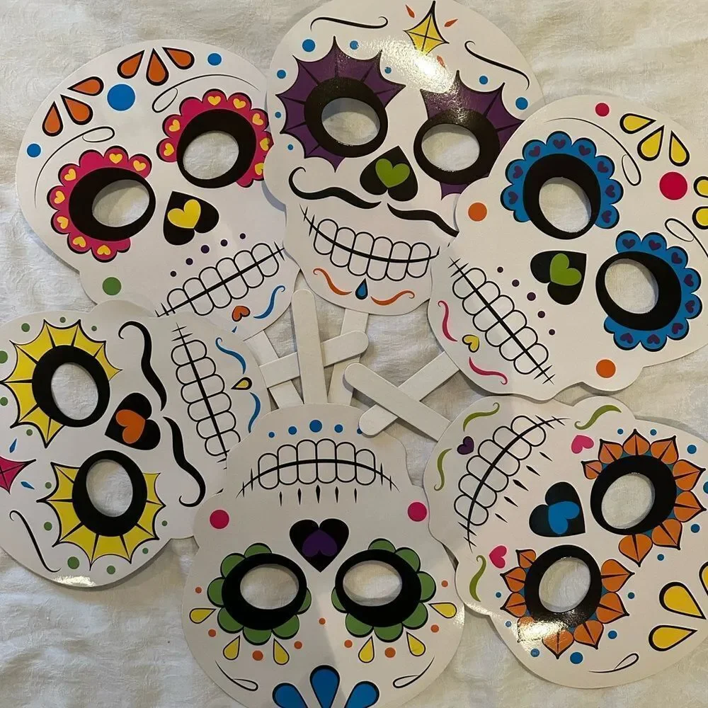 Party Photo Booth Decor Sugar Skull Set Lanterns Colorful